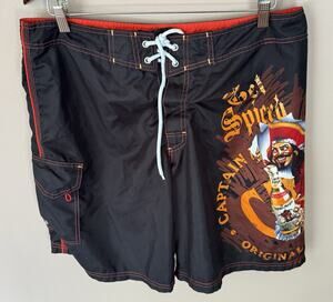 Captain Morgan Rum Cargo Board Shorts Men's Size 36 Black Swimwear Trunks